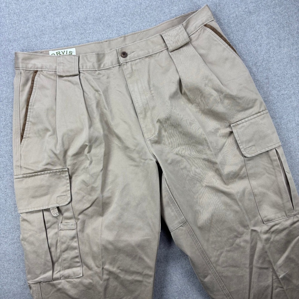 Orvis Field Cargo Pants Mens 40x35 Beige Reinforced‎ Seat Safari Hunting Upland